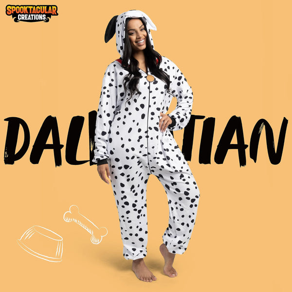 Unisex Adult Dalmatian Pajama Plush Costume with Hat Tail