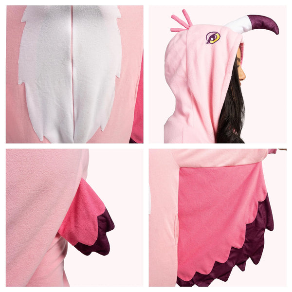 Unisex Adult Flamingo Pajama Plush Costume with Hat Tail