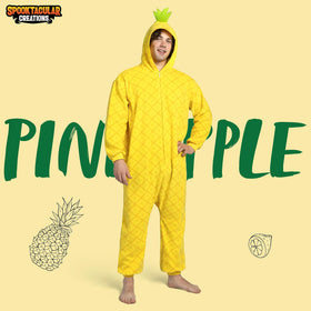 Unisex Adult Pineapple Pajama Plush Jumpsuit Yellow Hooded Dress Up