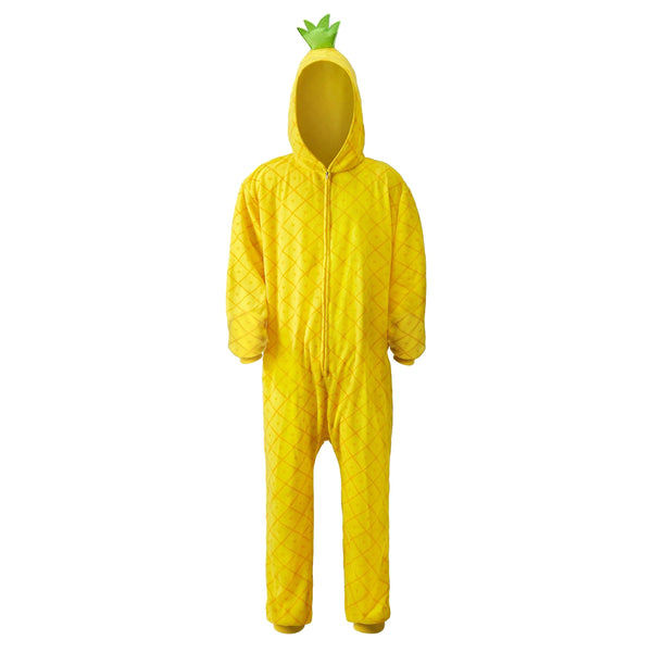 Unisex Adult Pineapple Pajama Plush Jumpsuit Yellow Hooded Dress Up