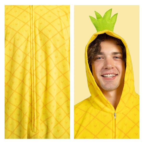 Unisex Adult Pineapple Pajama Plush Jumpsuit Yellow Hooded Dress Up