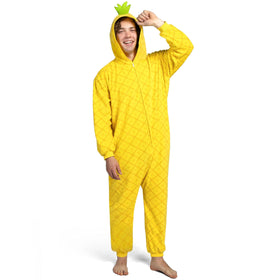 Unisex Adult Pineapple Pajama Plush Jumpsuit Yellow Hooded Dress Up