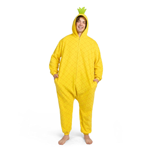 Unisex Adult Pineapple Pajama Plush Jumpsuit Yellow Hooded Dress Up