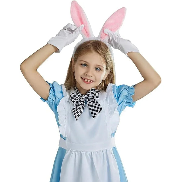 White Bunny Accessory Set with Headband Bow Tie, Tail, Gloves, Pocket Watch
