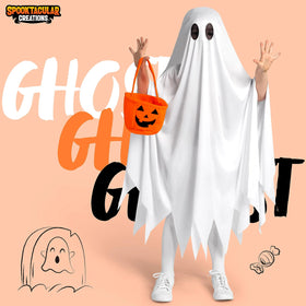 White Silent Ghost Costume with Pumpkin Bag