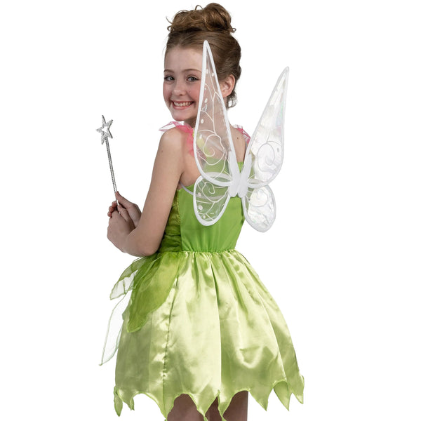 White and Green Fairy Wings with Wand for Girls, Women