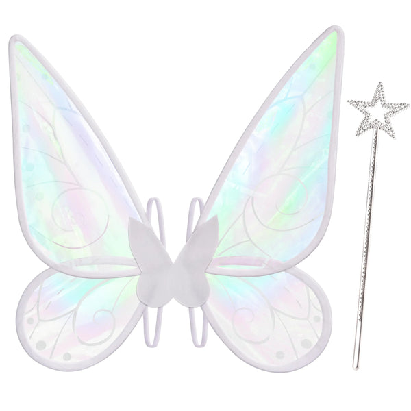 White and Green Fairy Wings with Wand for Girls, Women
