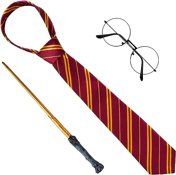 Spooktacular Creations-Witch Costume Accessories Set Included Red And Gold Tie, Nerd Circle Glasses And Wand