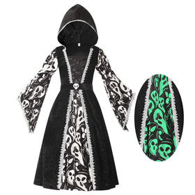 Witch Costume for Girls, Black Dark Witch Print Dress for Girls
