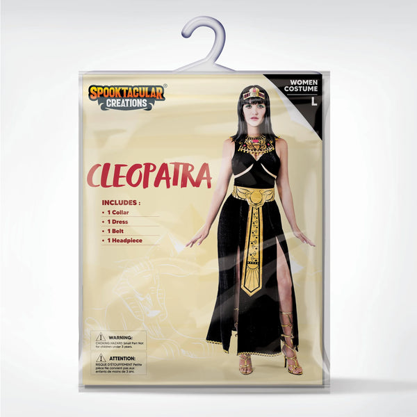 Women Black Cleopatra Dress Costume Set with Necklace, Belt, Headband