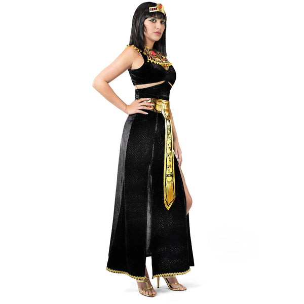 Women Black Cleopatra Dress Costume Set with Necklace, Belt, Headband