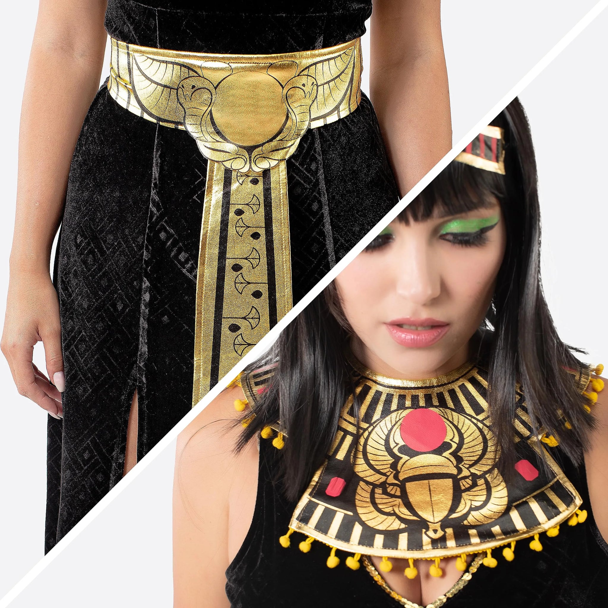 Women Black Cleopatra Dress Costume Set with Necklace, Belt, Headband | Spooktacular Creations Women Black Cleopatra Dress Costume Set with Necklace, Belt, Headband | Spooktacular Creations
