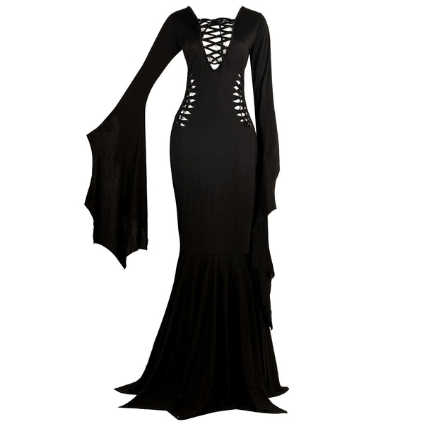 Women Black Gothic Vintage Dress Costume Floor Length Witch Dress