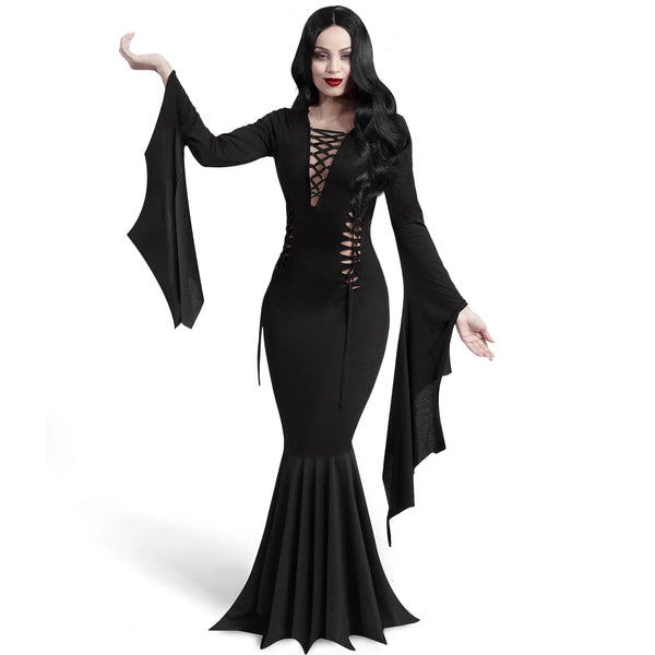 Women Black Gothic Vintage Dress Costume Floor Length Witch Dress