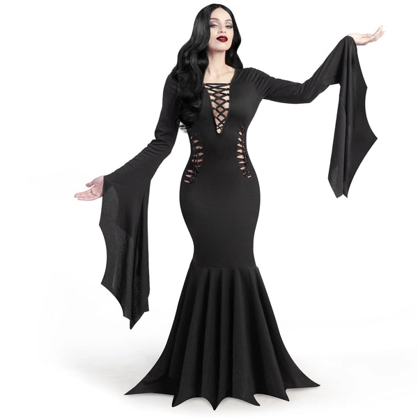 Women Black Gothic Vintage Dress Costume Floor Length Witch Dress