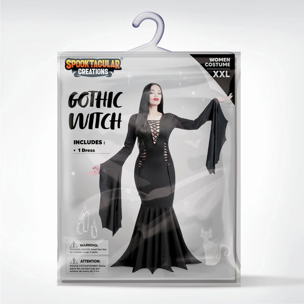 Women Black Gothic Vintage Dress Costume Floor Length Witch Dress