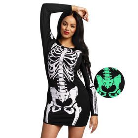 Women Black Skeleton Glow in the Dark Dress Costume