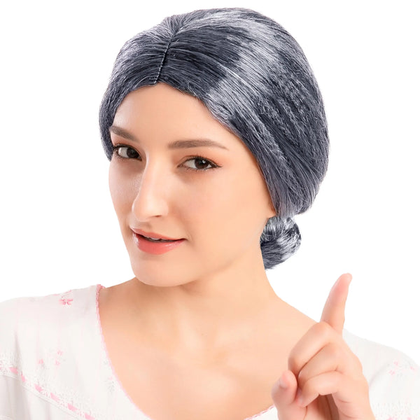 Women Granny Bun Wig Halloween Costume Accessories with Hair Net