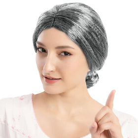 Women Granny Bun Wig Halloween Costume Accessories with Hair Net