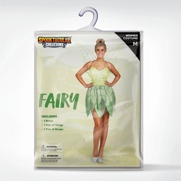 Women Green Fairy Fairytale Dress with Wings Costume Set