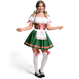 Women Green Traditional Oktoberfest Dress with Thigh High Stockings