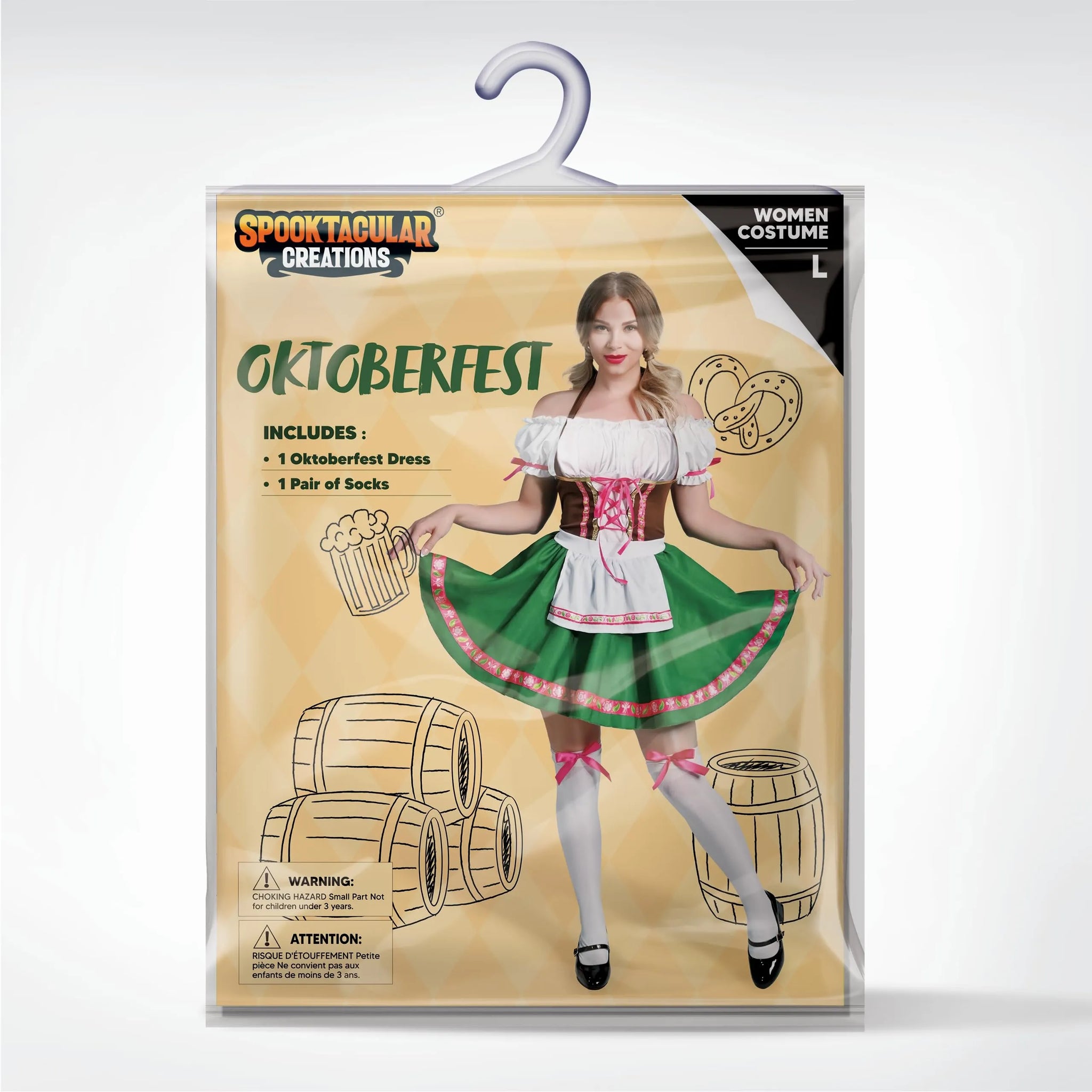 Women Green Traditional Oktoberfest Dress with Thigh High Stockings, L Women Green Traditional Oktoberfest Dress with Thigh High Stockings, L