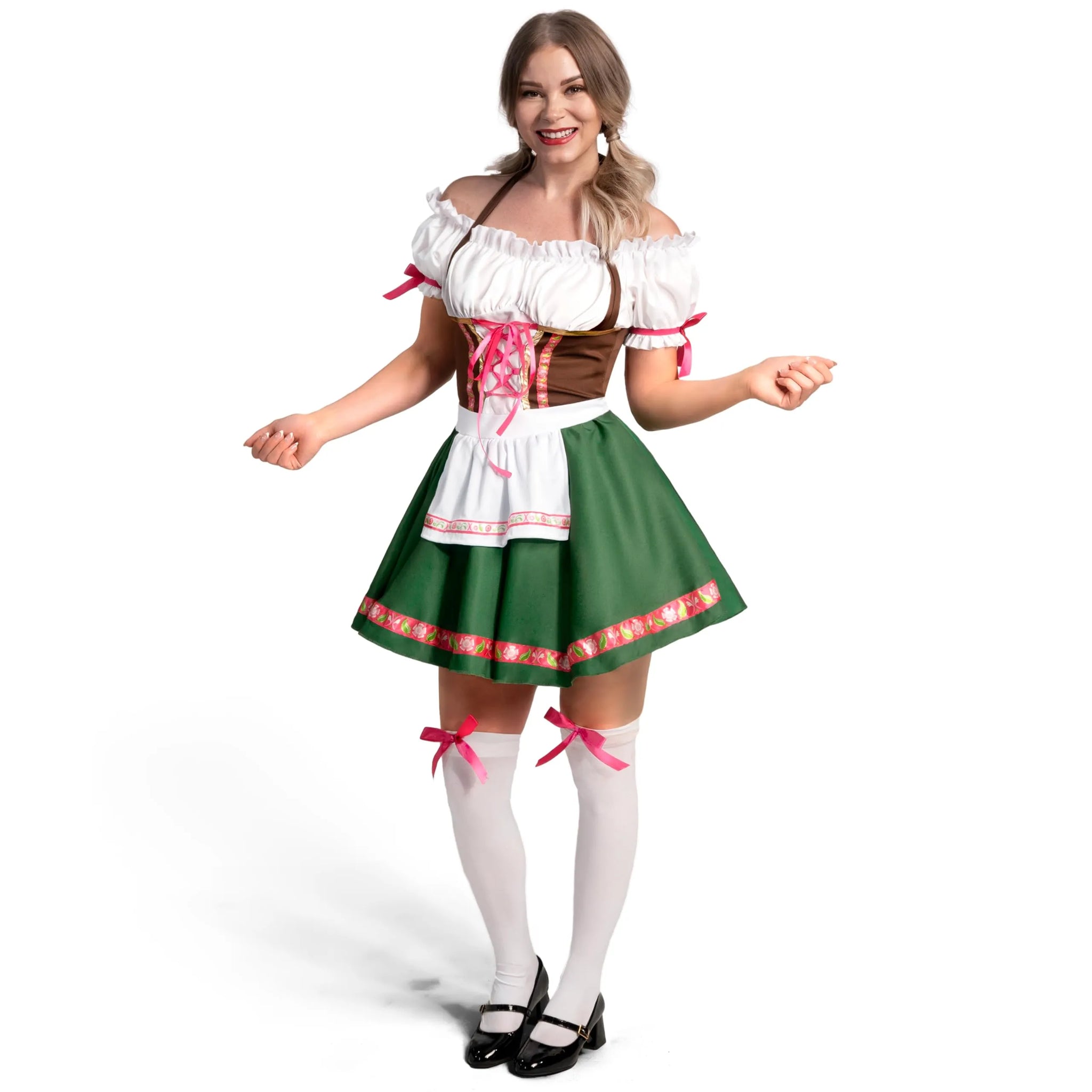 Women Green Traditional Oktoberfest Dress with Thigh High Stockings Spooktacular Creations