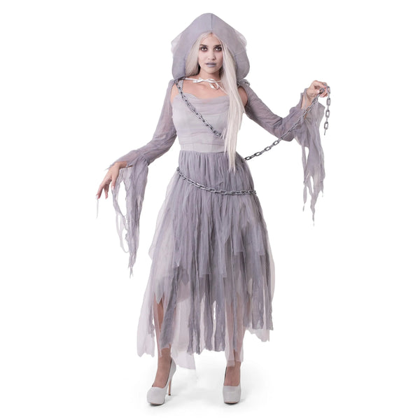 Women Haunting Beauty Dress Ghost Costume with Plastic Chain