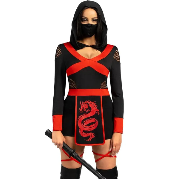 Women Ninja Costume, with Hooded Romper and Ninja Mask for Adult