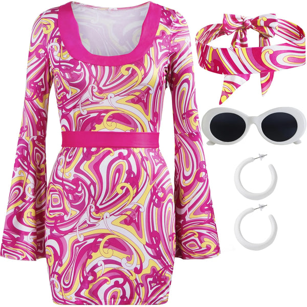 Women Pink Go Gorgeous Dress 70s Costume Set