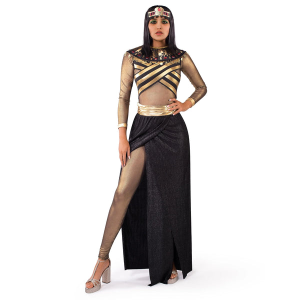 Women Queen Cleopatra Dress Costume Set with Black Collar, Underneath Catsuit