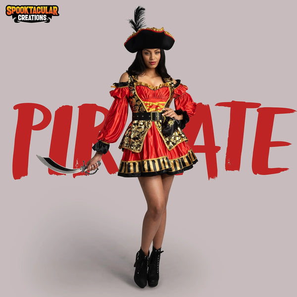 Women Red Spanish Pirate Dress Costume Set