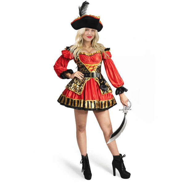 Women Red Spanish Pirate Dress Costume Set