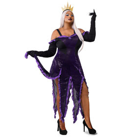 Women Sultry Sea Witch Dress Black and Purple Costume Set