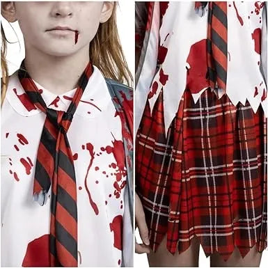 Zombie Schoolgirl Costume, Girl Bloody Zombie Costume for Kids