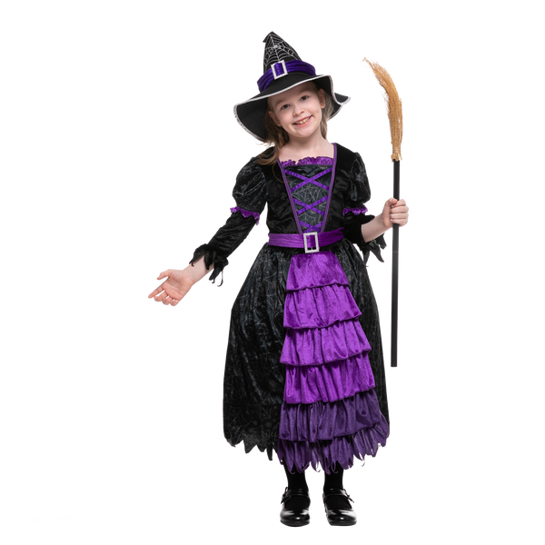 Purple Witch Costume with Spider Web Skirt - Child