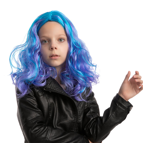 Girl Long Blue Curly Wig for Cosplay- Child
