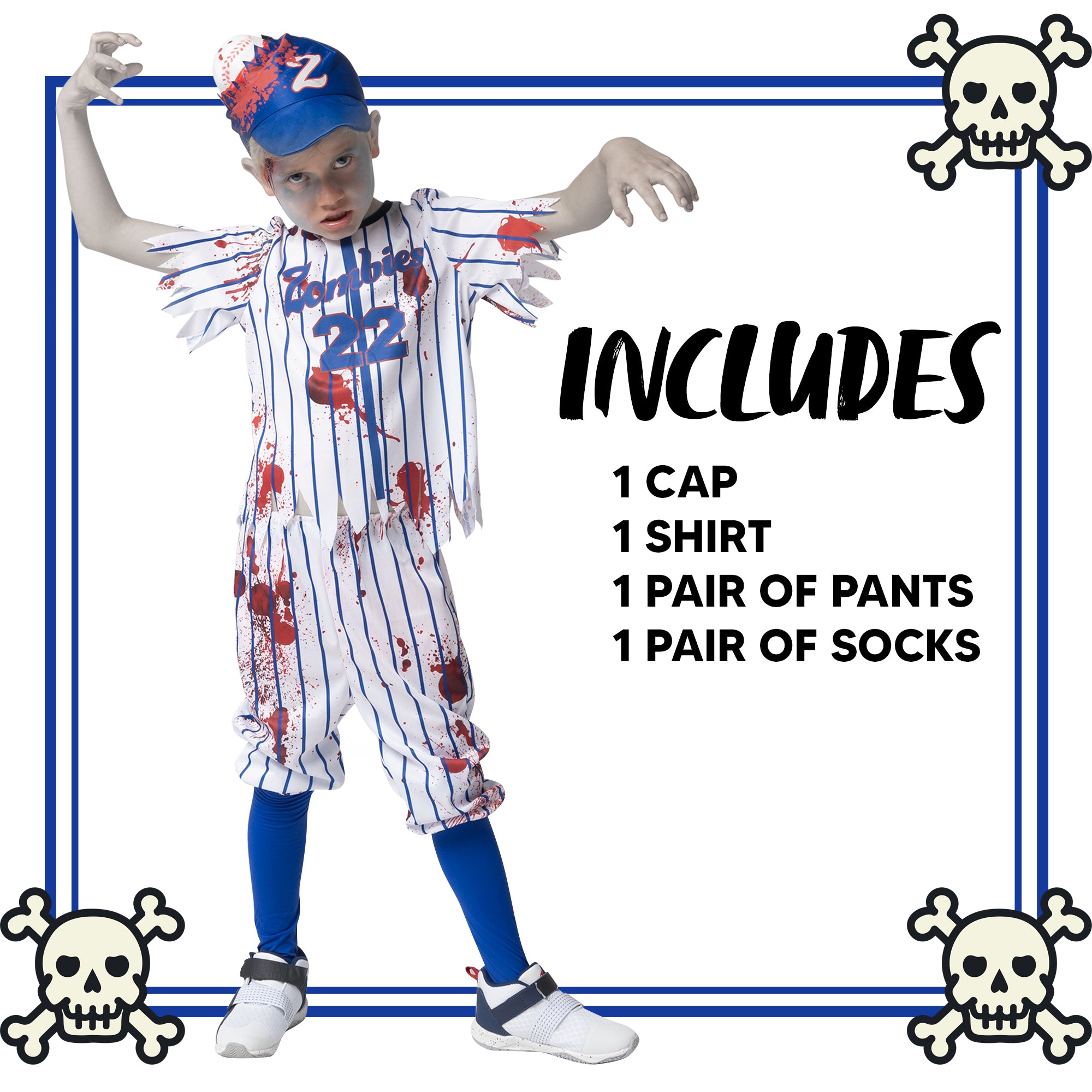 Baseball Zombie Costume, Blue - Child