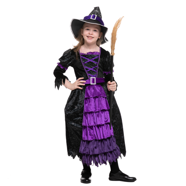 Purple Witch Costume with Spider Web Skirt - Child