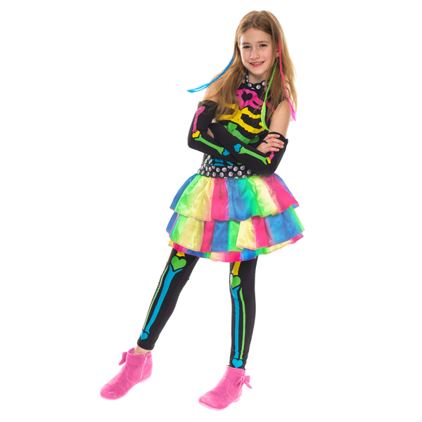 Funky Bones Colorful Skeleton Deluxe Costume for Girls Cosplay