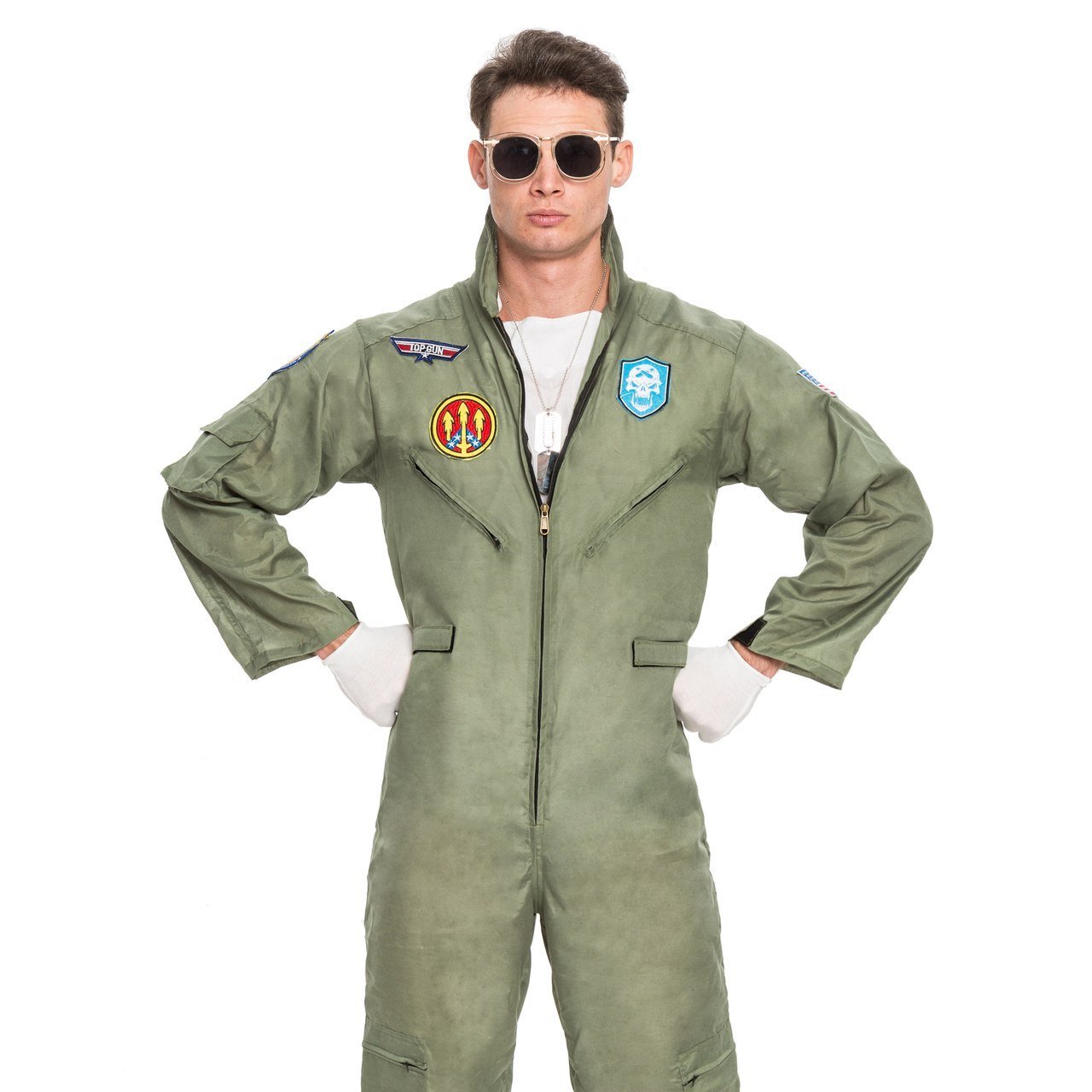 Army Green Pilot Costume Set Adult Jumpsuit Cosplay Flying Party Uniform  Pants