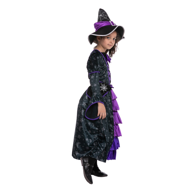 Purple Witch Costume with Stars and Moon Skirt Design - Child