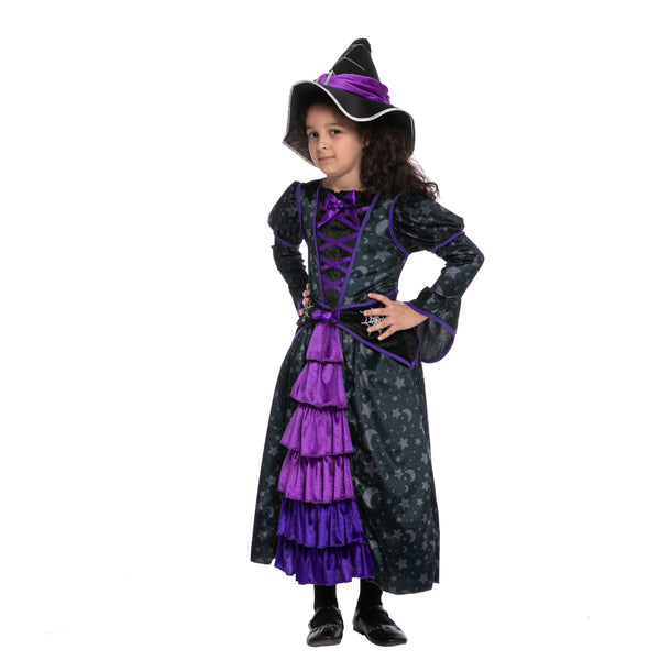 Purple Witch Costume with Stars and Moon Skirt Design - Child