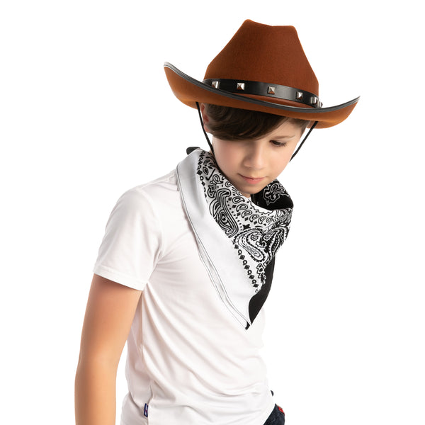 Brown Cowboy Hat with 3 Bandanas