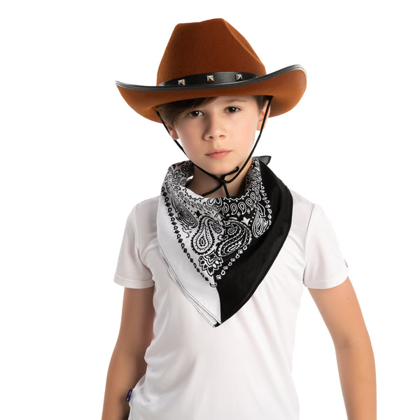 Brown Cowboy Hat with 3 Bandanas