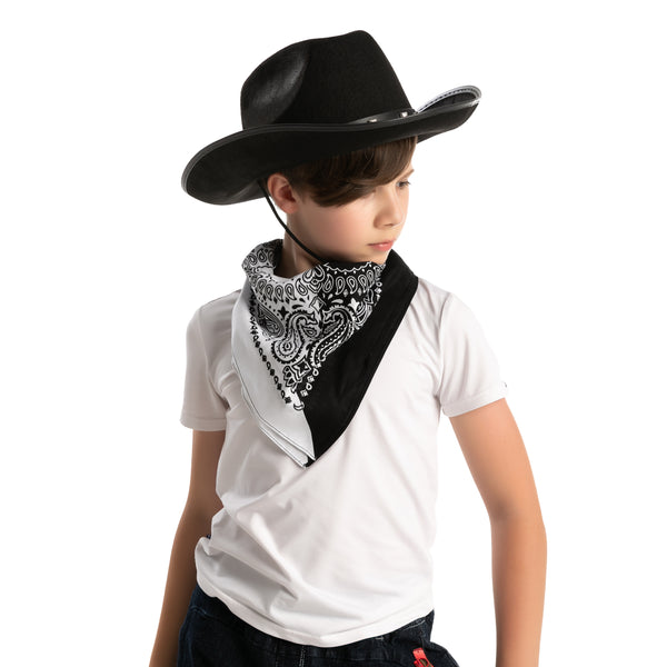 Black Cowboy Hat with 3 Bandanas