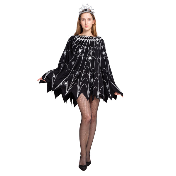 Spider Web Dress Poncho Costumes w/Glow Effect and Crown for Women Halloween Party - Spooktacular Creations