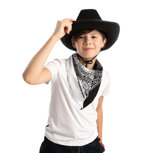 Black Cowboy Hat with 3 Bandanas