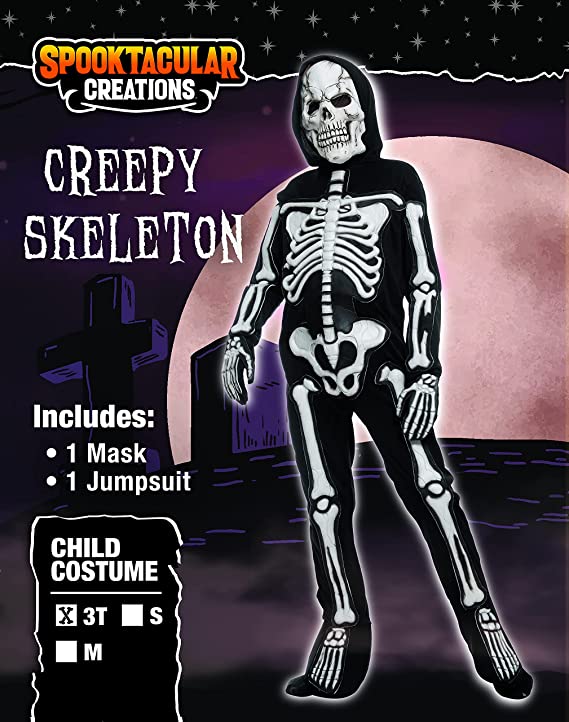 Scary Creepy Skeleton Costume for Boys, Child
