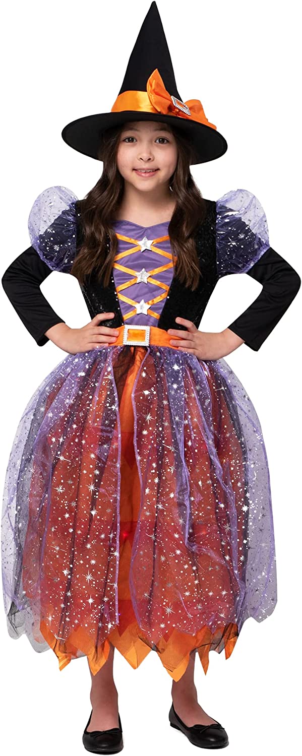 Girl witch orange pattern costume - Child
